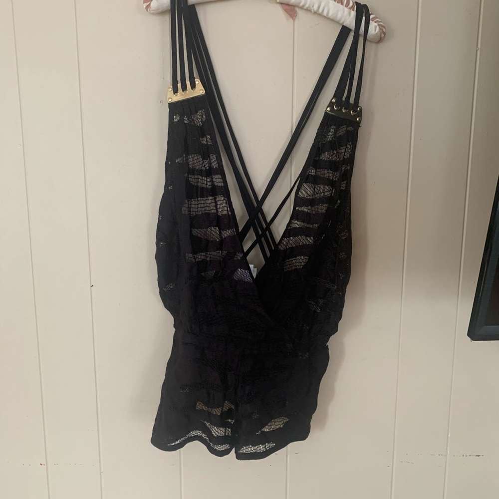 Beach bunny lace cover up black romper sm